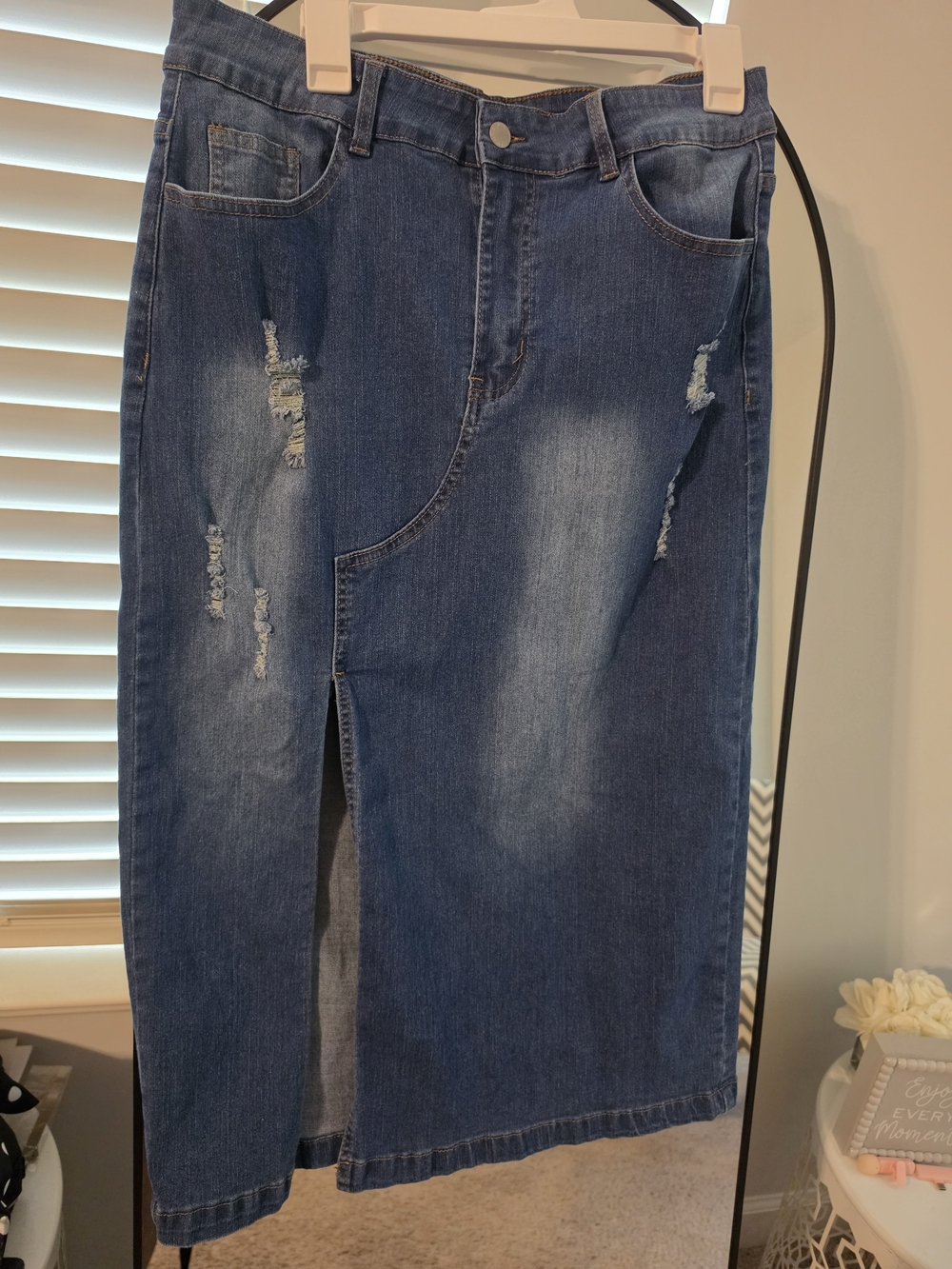 Classic Dark Blue Distressed Denim Skirt - Women's Jeans